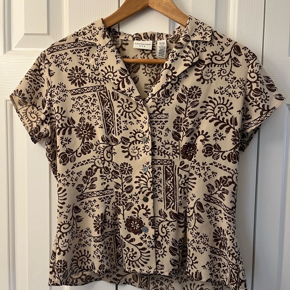 Covington Beige and Brown Patterned Top